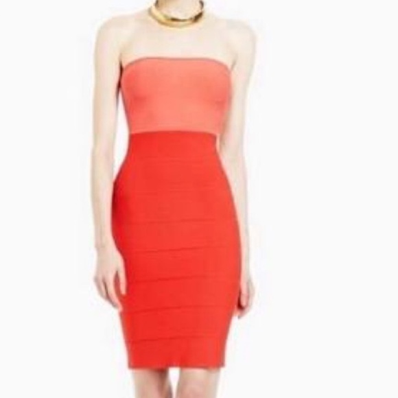 BCBG strapless tube dress size small bandage dress orange color block - Picture 1 of 7